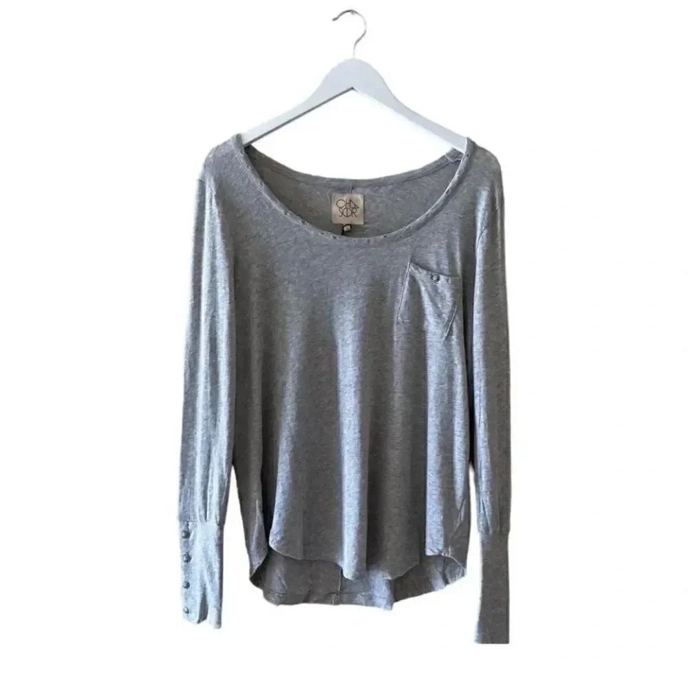 NWT Chaser REVOLVE SCOOP NECK W/ POCKET Long Sleeves Heather Gray  Top SZ M